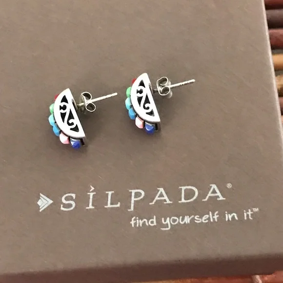 Silpada Sterling Silver Post Earrings Colorful stones - Picture 6 of 8